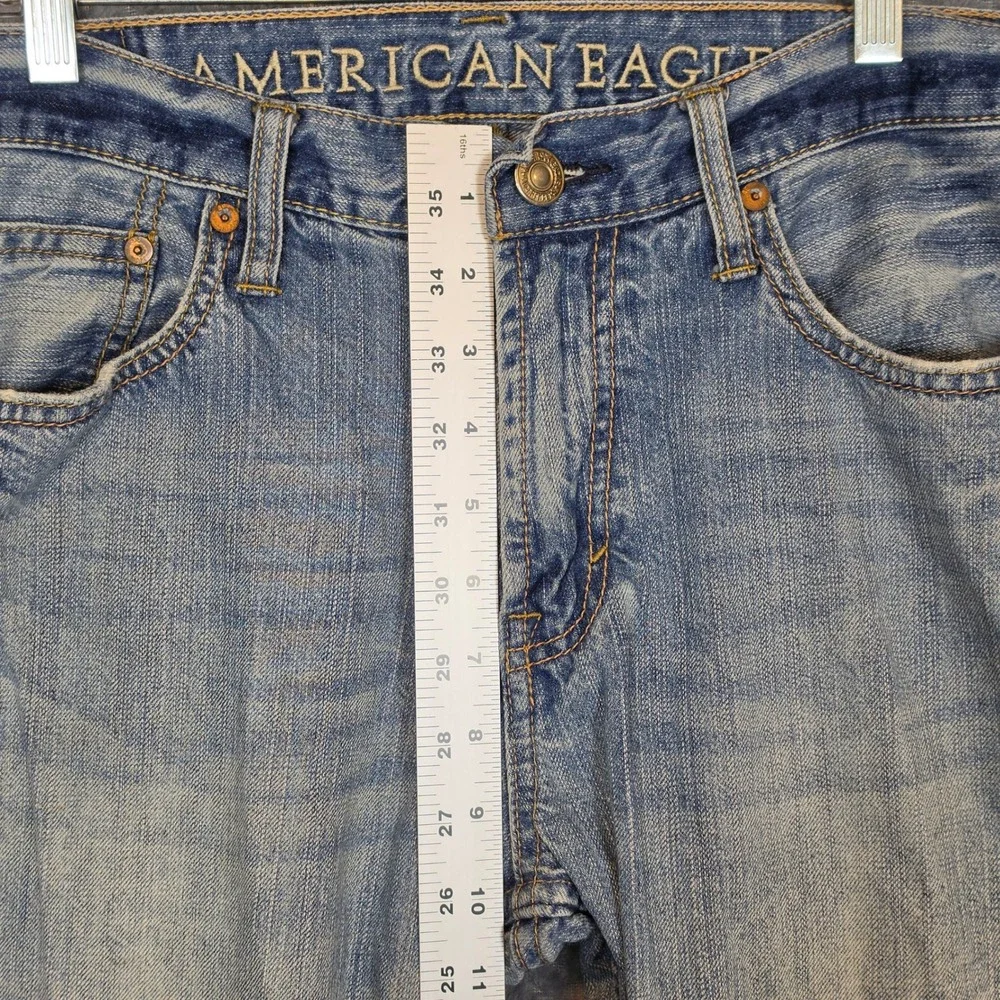 American Eagle Low Rise Bootcut Jeans Mens 32x34 Light Wash Distressed Cotton